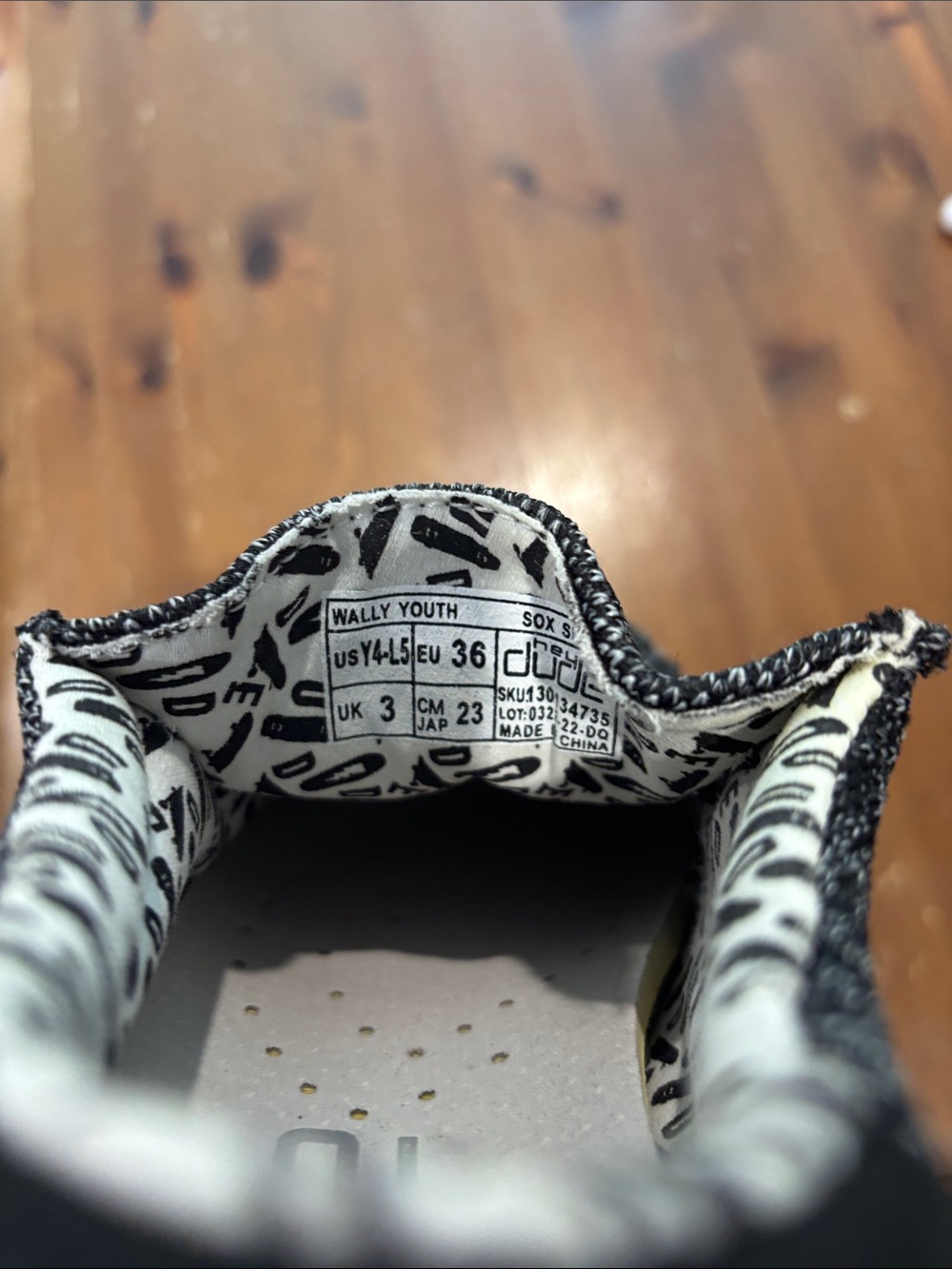 Hey Dude Kids Black Knit Slip-On Sneakers with Speckled White Sole - Picture 3 of 3